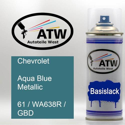 Chevrolet, Aqua Blue Metallic, 61 / WA638R / GBD: 400ml Sprühdose, von ATW Autoteile West.